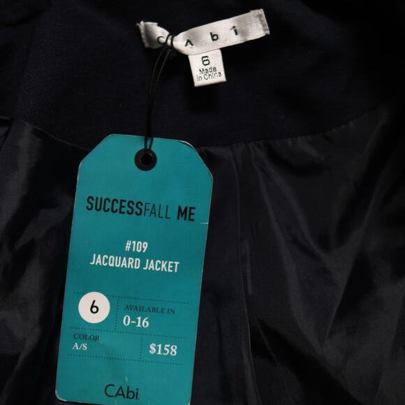 CAbi Velvet Jacquard Blazer Jacket Navy Blue Patterned Button Front Size 6 - Picture 8 of 11